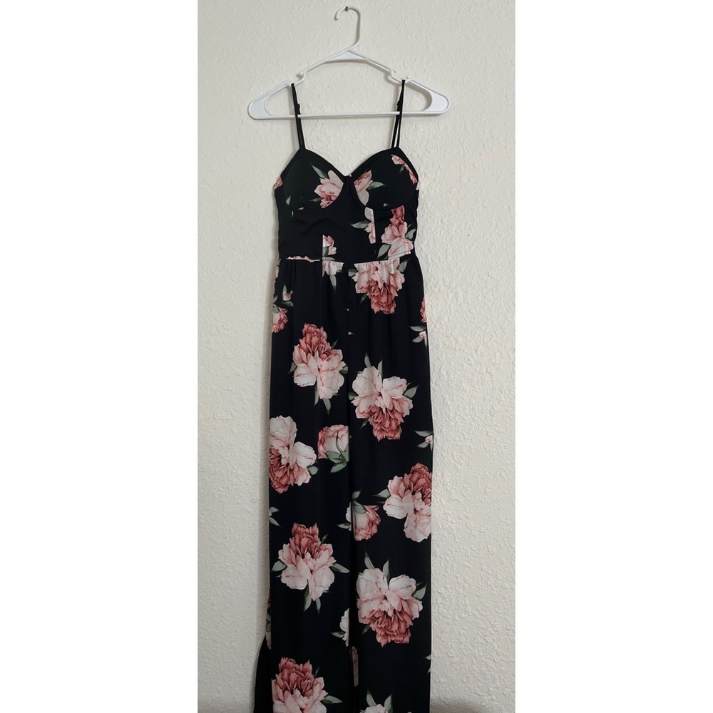 Band of Gypsies Black and Pink Floral Jumpsuit - Size X-Small